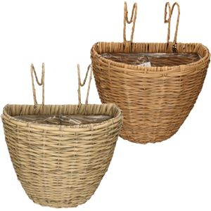 Set van 2x stuks balkonmanden/plantenmanden/plantenbakken bruin en lichtbruin rotan 42 cm