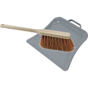 Stoffer en blik set Dirtmaster - blik metaal - naturel/grijs - 32 x 22 cm - borstel haar hard