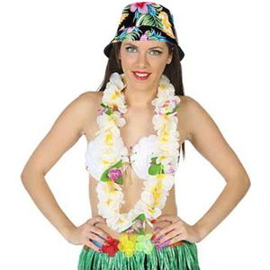 Carnaval verkleed set - Tropische Hawaii party - bucket hoedje - met bloemenslinger - volwassenen