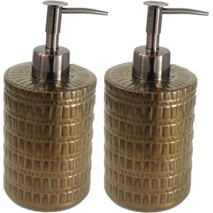Set van 2x stuks zeeppompjes/zeepdispensers brons keramiek 20 cm - Navulbare zeep houder - Toilet/badkamer accessoires