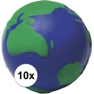 10x Anti-stressballen wereldbol 6,5 cm