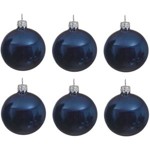 Kerstballen set - 12x stuks - blauw - glas - 6 cm - glans - kerstversiering - zilveren ophanglintje