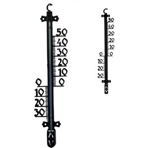 2x Buitenthermometers tuin / buiten zwart 25 cm en 65 cm