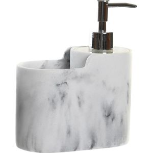 Zeeppompje met keuken organizer Marble - wit/zilver - 2 compartimenten - polyresin - 15 x 8 x 18 cm