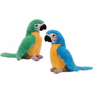 Knuffeldier Papegaaien - set 2x - zachte pluche stof - premium knuffels - groen/blauw - 24 cm