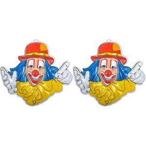 Carnaval/party decoratie bord  - 2x - Clown hoofd - wand/muur versiering - 50 x 50 cm - plastic