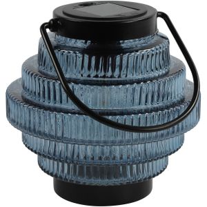 Countryfield Tuin lantaarn Jardin - solar - blauw/zwart - D16 x H16 cm - metaal/glas - buitenverlichting
