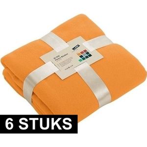 6x Fleece dekens/plaids oranje 130 x 170 cm