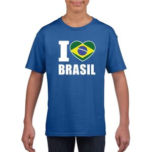 Blauw I love Brazilie fan shirt kinderen