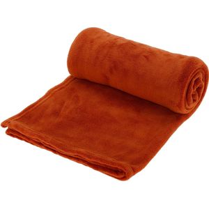 H&S fleece deken/dekentje/plaid - polyester - roest oranje - 125 x 150 cm