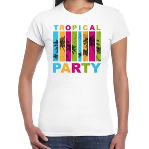 Tropical party T-shirt voor dames - palmbomen - wit - carnaval/themafeest