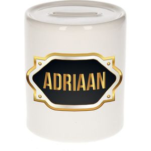 Naam cadeau spaarpot Adriaan met gouden embleem