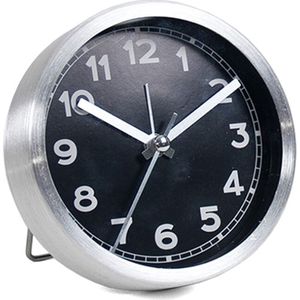 Wekker/alarmklok analoog - zilver/zwart - 9 cm