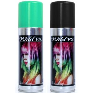 Set van 2x kleuren haarverf/haarspray van 125 ml - Zwart en Groen