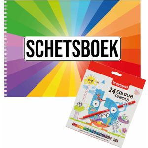 Schetsboek Kleurenwaaier thema A4 50 paginas met 24 potloden