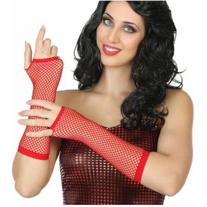 Carnaval verkleed handschoenen - visnet stof - rood - vingerloos - dames - elastiek