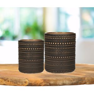 Countryfield Theelichthouders set - 2x - zwart/brons - glas - luxe kaarsenhouders