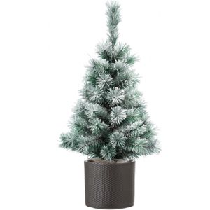 Volle besneeuwde kunst kerstboom 75 cm inclusief donkergrijze pot