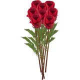 Kunstbloemen boeket Roos Bud tak - 8x - 58 cm - rood - Kunst zijdebloemen
