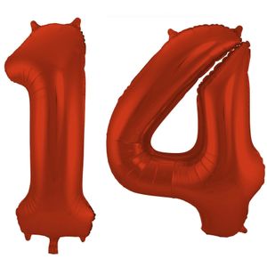 Grote folie ballonnen cijfer 14 in het rood 86 cm