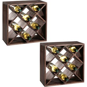 2x Houten wijnflessen rekken/wijnrekken vierkant voor 32 flessen 25 x 50 x 50 cm