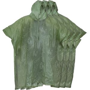 Regenponcho met capuchon - 4x - groen - herbruikbaar - PVC