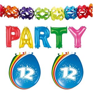 12 jaar verjaardag versiering pakket slinger/ballonnen/folie letters