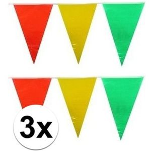 3x vlaggenlijn / slinger geel/rood/groen 10 meter