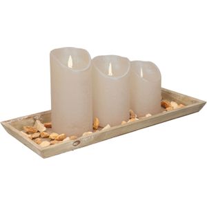 Houten dienblad met 3 LED kaarsen in de kleur taupe 39 x 15 cm