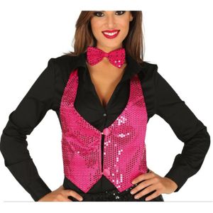Verkleed feest gilet met pailletten - fuchsia roze - voor dames - one size