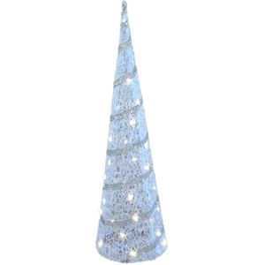 LED kegel/piramide kerstboom lamp - wit - rotan/kunststof - H39 cm