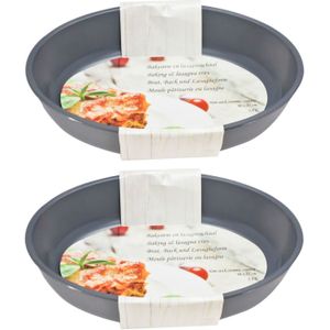 2x Grijze ovale glazen ovenschaal 2,4 liter 30 x 21 cm - Ovenschotel schalen - Bakvorm - Ovenschalen