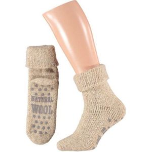 Wollen huissokken/slofsokken voor mannen - beige - anti slip sokken - cadeau