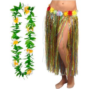Hawaii verkleed hoela rokje en bloemenkrans - volwassenen - multi - tropisch themafeest - hoela