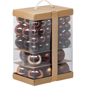 Kerstballen - 60x st - 4, 6, 7 en 8 cm - brons - kunststof - kerstballenpakket