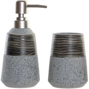 Badkamerset zeeppompje en beker/tandenborstelhouder blauw/grijs polystone 18 cm - badkamer accessoires