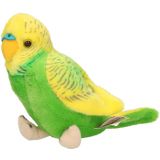 Pluche groene grasparkiet knuffel 14 cm - Parkiet vogel huisdieren knuffels - Speelgoed