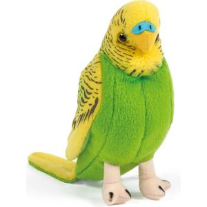 Pluche groene grasparkiet knuffel 14 cm - Parkiet vogel huisdieren knuffels - Speelgoed