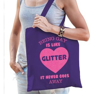 Gay Pride tas voor dames - being gay is like glitter - paars - katoen - 42 x 38 cm