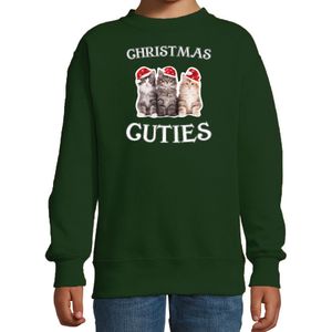Kitten Kerst sweater / outfit Christmas cuties groen voor kinderen