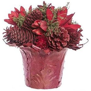 Rood kerststukje in pot 16 cm