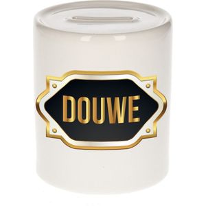 Naam cadeau spaarpot Douwe met gouden embleem