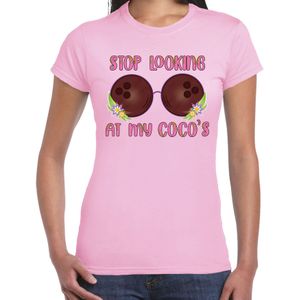 Tropical party T-shirt voor dames - kokosnoten bh - roze - carnaval/themafeest