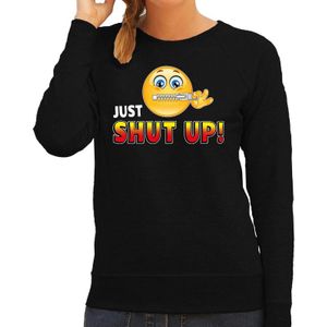 Funny emoticon sweater Just Shut up zwart dames