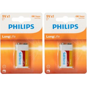 Philips 9V Long life batterij alkaline - 2x - 9 volt blokbatterijen