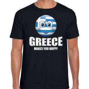 Greece makes you happy landen t-shirt Griekenland zwart voor heren met emoticon