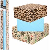 9x Rollen kraft inpakpapier jungle/panter pakket - dieren/luipaard/blauw 200 x 70 cm