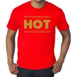 Grote maten Hot t-shirt rood met gouden glitter letters heren