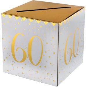 Enveloppendoos - Verjaardag - 60 jaar - wit/goud - karton - 20 x 20 cm
