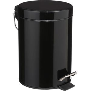 5Five Pedaalemmer - zwart - metaal - 3 liter - 17 x 25 cm - Voor badkamer en toilet - prullenbak
